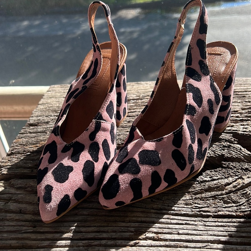 Topshop heels 6/12- 37 pink leopard suede womens shoes